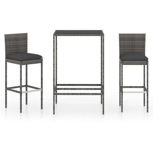 vidaXL Ensemble de bar de jardin 3 pcs et coussins Résine tressée Gris pas cher