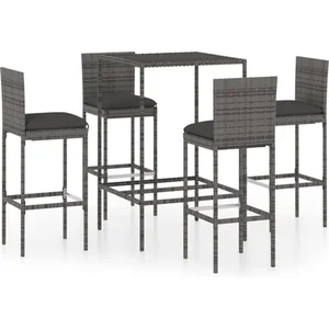 Comparateur de prix : vidaXL Ensemble de bar de jardin 5 pcs et coussins Résine tressée Gris