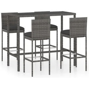 vidaXL Ensemble de bar de jardin 5 pcs et coussins Résine tressée Gris pas cher