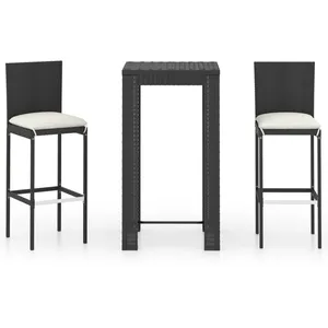 vidaXL Ensemble de bar de jardin 3 pcs et coussins Résine tressée Noir pas cher