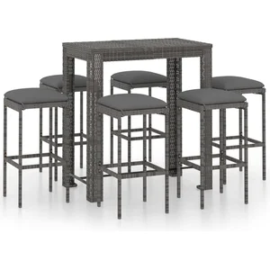 vidaXL Ensemble de bar de jardin 7 pcs et coussins Résine tressée Gris pas cher