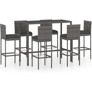 vidaXL Ensemble de bar de jardin 7 pcs et coussins Résine tressée Gris pas cher