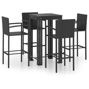 vidaXL Jeu de bar de jardin 5 pcs avec accoudoirs Résine tressée Noir pas cher