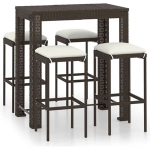 vidaXL Meuble de bar de jardin 5 pcs et coussins Résine tressée Marron pas cher