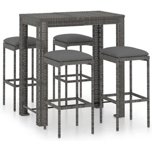 vidaXL Ensemble de bar de jardin 5 pcs et coussins Résine tressée Gris pas cher