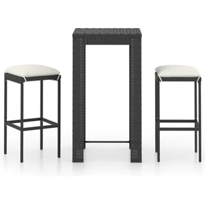 vidaXL Ensemble de bar de jardin 3 pcs et coussins Résine tressée Noir pas cher