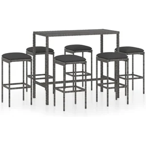 vidaXL Ensemble de bar de jardin 7 pcs et coussins Résine tressée Gris pas cher