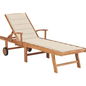 vidaXL Chaise longue avec coussin crème Bois de teck solide pas cher