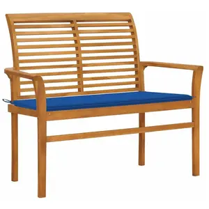 vidaXL Banc de jardin et coussin bleu royal 112 cm Bois de teck massif pas cher