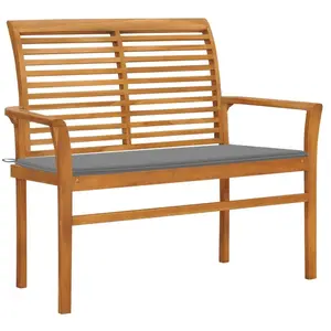 vidaXL Banc de jardin avec coussin gris 112 cm Bois de teck massif pas cher