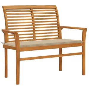 Comparateur de prix : vidaXL Banc de jardin avec coussin beige 112 cm Bois de teck massif