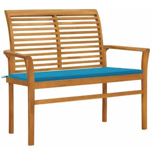 vidaXL Banc de jardin avec coussin bleu 112 cm Bois de teck massif pas cher