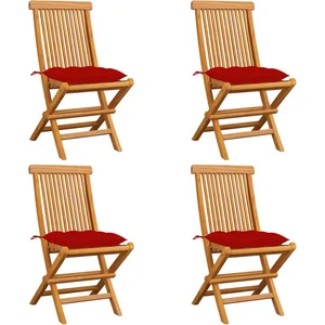 vidaXL Chaises de jardin avec coussins rouge 4 pcs Bois de teck massif pas cher