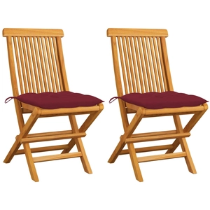 vidaXL Chaises de jardin avec coussins rouge bordeaux 4pcs Teck massif pas cher