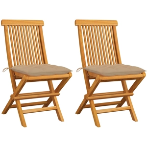 vidaXL Chaises de jardin avec coussins beige 4 pcs Bois de teck massif pas cher