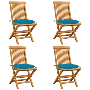 vidaXL Chaises de jardin avec coussins bleu clair 4 pcs Teck massif pas cher