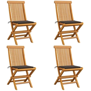 vidaXL Chaises de jardin avec coussins taupe 4 pcs Bois de teck massif pas cher
