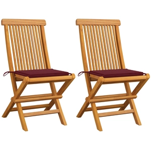 vidaXL Chaises de jardin avec coussins rouge bordeaux 4pcs Teck massif pas cher