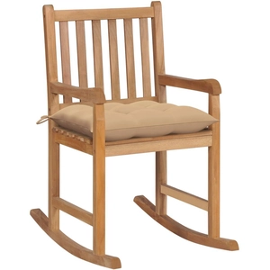 vidaXL Chaise à bascule avec coussin beige Bois de teck solide pas cher