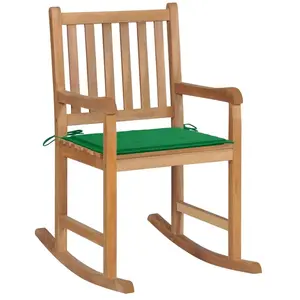vidaXL Chaise à bascule avec coussin vert Bois de teck solide pas cher