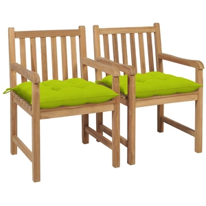vidaXL Chaises de jardin 2 pcs avec coussins vert vif Teck massif pas cher