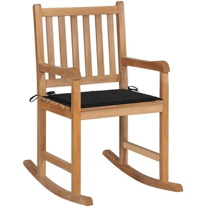 vidaXL Chaise à bascule avec coussin noir Bois de teck solide pas cher