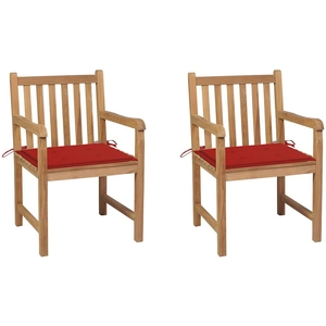 vidaXL Chaises de jardin 2 pcs avec coussins rouge Bois de teck massif pas cher