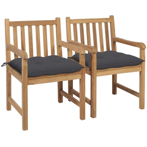 vidaXL Chaises de jardin 2 pcs avec coussins anthracite Bois de teck pas cher