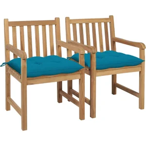 vidaXL Chaises de jardin lot de 2 et coussins bleu clair Bois de teck pas cher