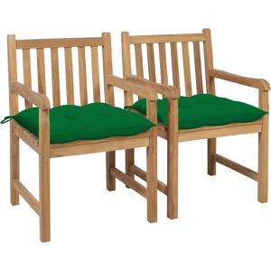 vidaXL Chaises de jardin 2 pcs avec coussins vert Bois de teck massif pas cher
