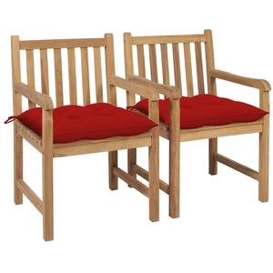 vidaXL Chaises de jardin 2 pcs avec coussins rouge Bois de teck massif pas cher