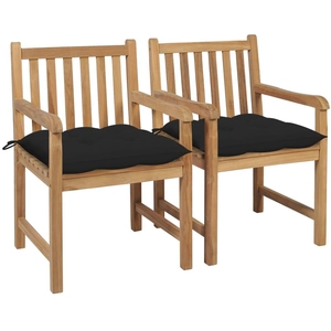 vidaXL Chaises de jardin 2 pcs avec coussins noir Bois de teck massif pas cher