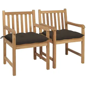 vidaXL Chaises de jardin 2 pcs avec coussins taupe Bois de teck massif pas cher