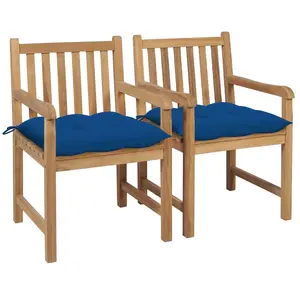 vidaXL Chaises de jardin 2 pcs avec coussins bleu Bois de teck massif pas cher