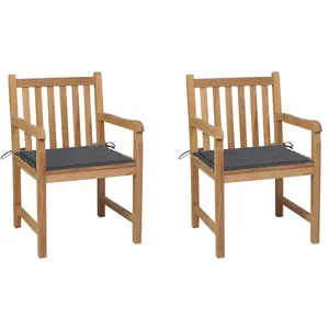 vidaXL Chaises de jardin 2 pcs avec coussins anthracite Bois de teck pas cher