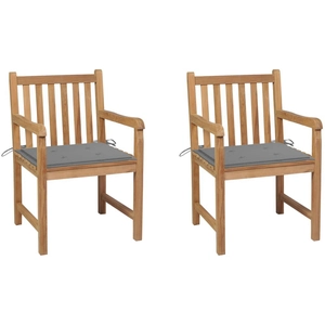 vidaXL Chaises de jardin 2 pcs avec coussins gris Bois de teck massif pas cher