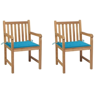 vidaXL Chaises de jardin 2 pcs avec coussins bleu Bois de teck massif pas cher