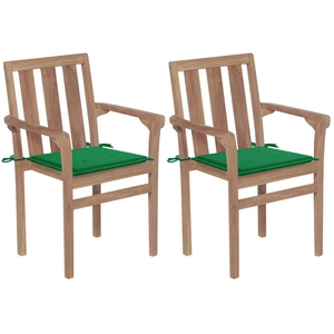 vidaXL Chaises de jardin 2 pcs avec coussins vert Bois de teck massif pas cher