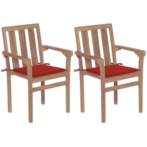vidaXL Chaises de jardin 2 pcs avec coussins rouge Bois de teck massif pas cher