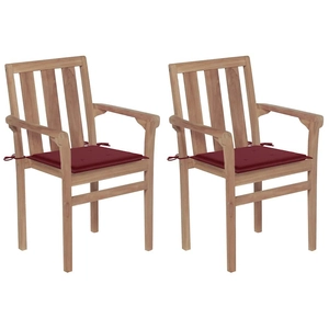 vidaXL Chaises de jardin 2pcs avec coussins rouge bordeaux Teck massif pas cher