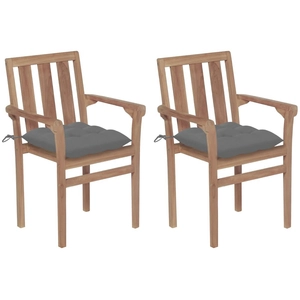 vidaXL Chaises de jardin lot de 2 et coussins gris Bois de teck massif pas cher