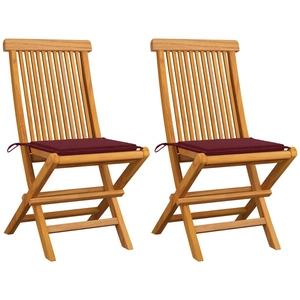 vidaXL Chaises de jardin avec coussins rouge bordeaux 2pcs Teck massif pas cher
