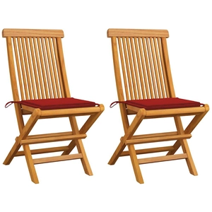vidaXL Chaises de jardin avec coussins rouge 2 pcs Bois de teck massif pas cher