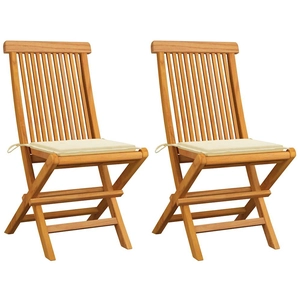 vidaXL Chaises de jardin avec coussins crème 2 pcs Bois de teck massif pas cher