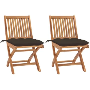 vidaXL Chaises de jardin 2 pcs avec coussins taupe Bois de teck massif pas cher