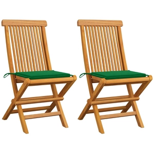 vidaXL Chaises de jardin avec coussins vert 2 pcs Bois de teck massif pas cher
