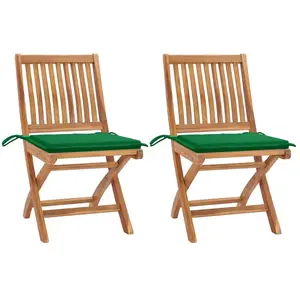 vidaXL Chaises de jardin 2 pcs avec coussins vert Bois de teck massif pas cher