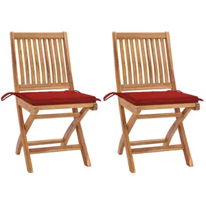 vidaXL Chaises de jardin 2 pcs avec coussins rouge Bois de teck massif pas cher
