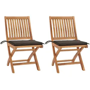 vidaXL Chaises de jardin 2 pcs avec coussins taupe Bois de teck massif pas cher