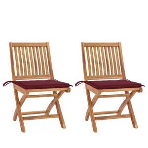 vidaXL Chaises de jardin 2pcs avec coussins rouge bordeaux Teck massif pas cher